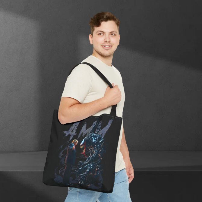 Venom vs Trump Tee: Battle of Power and Persuasion Tote Bag (AOP) - Image 11