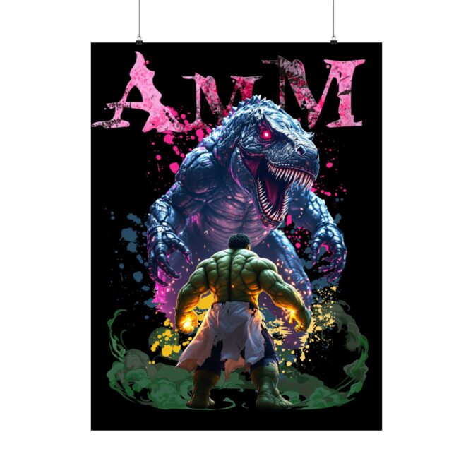 Clash of Titans Tee: Hulk vs T-Rex Showdown Matte Vertical Posters - Image 103