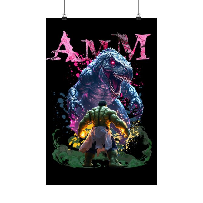 Clash of Titans Tee: Hulk vs T-Rex Showdown Matte Vertical Posters - Image 55