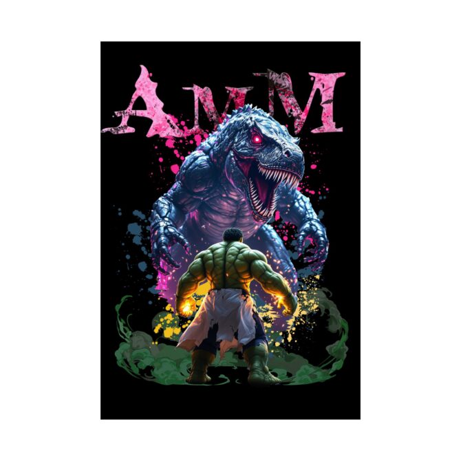 Clash of Titans Tee: Hulk vs T-Rex Showdown Matte Vertical Posters - Image 27