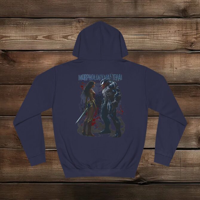 Venom vs Wonder Tee: Clash of Power and Justice Unisex College Hoodie