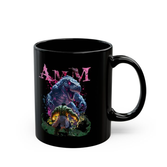 Clash of Titans Tee: Hulk vs T-Rex Showdown Black Mug (11oz, 15oz) - Image 4